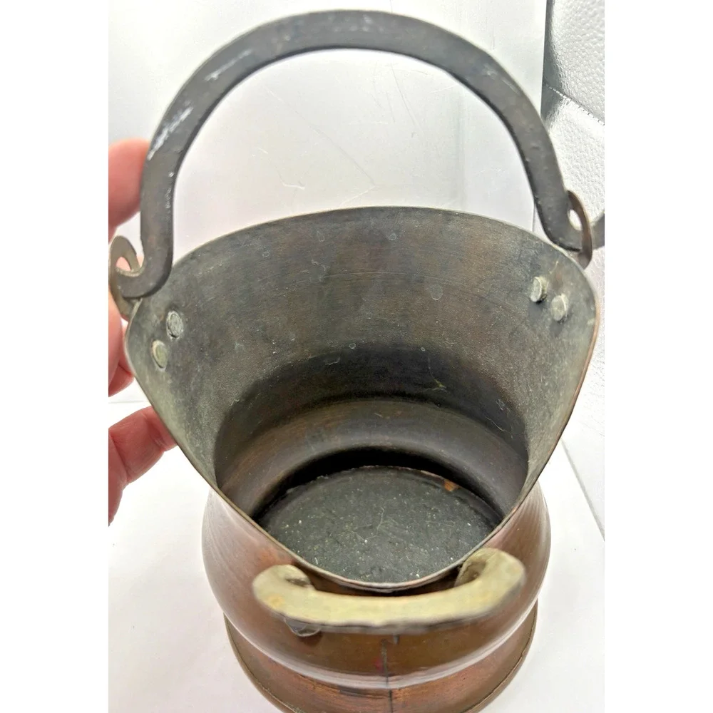 Vintage Copper Scuttle Bucket Ethan Allen Made Israel Brass Handles Collectible